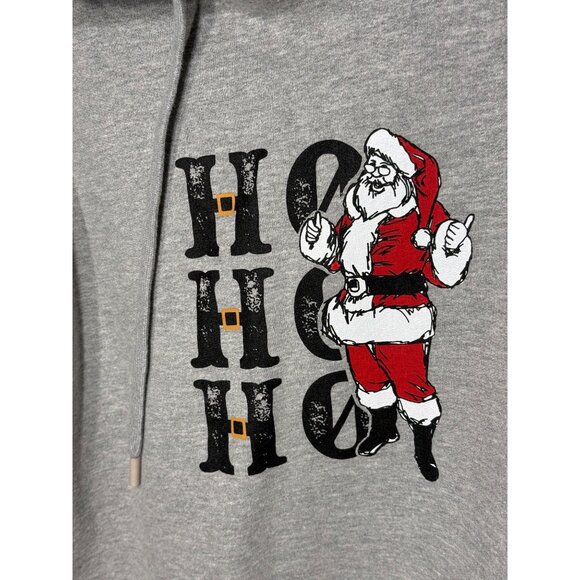 Denim & Flower Holly Jolly Med Gray Hoodie Santa Ho Ho Ho Christmas Holiday NWT - Picture 2 of 8